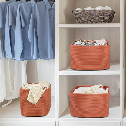 Cotton Rope storage Basket Bins Woven Basket for Organizing Shelves Rectangle Decorative Baskets