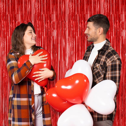 2 Pack Red Tinsel Backdrop, 3.28 FT x 7.05 FT Fringe Curtains, Red Foil Tinsel Party Streamer
