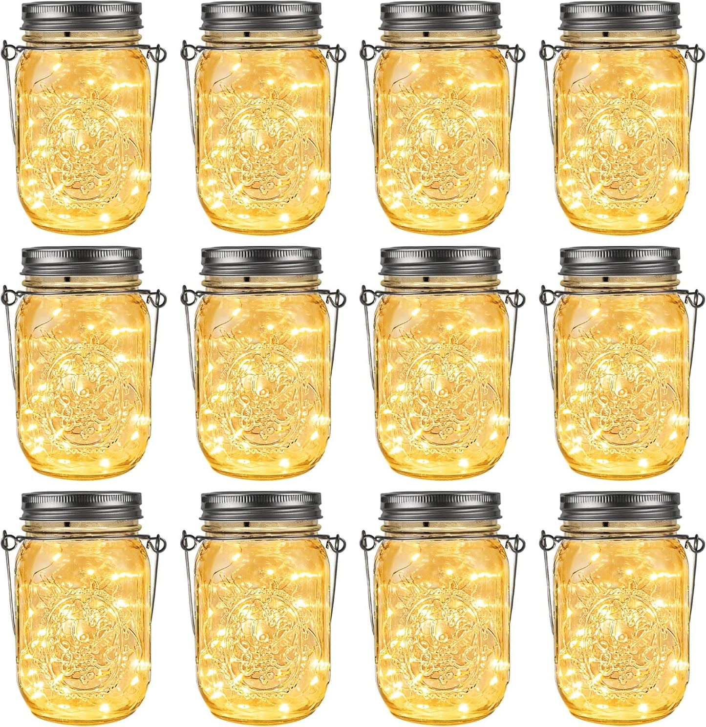GIGALUMI Solar Mason Jar Lights, 12 Pack 30 Led String Fairy Lights Garden Lights Outdoor