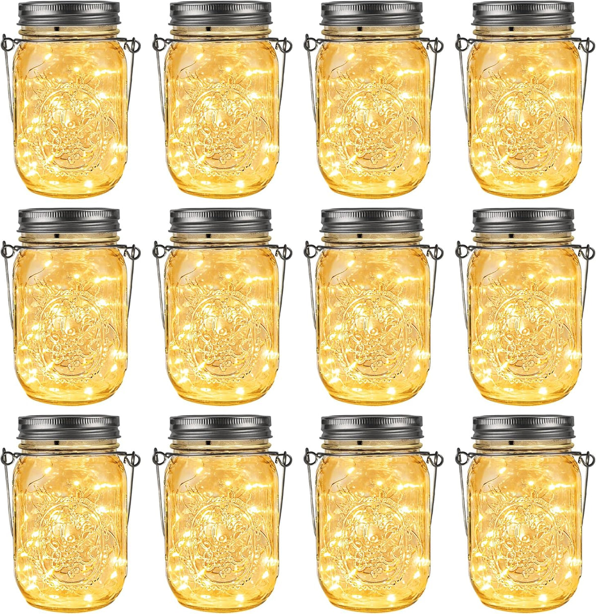 GIGALUMI Solar Mason Jar Lights, 12 Pack 30 Led String Fairy Lights Garden Lights Outdoor