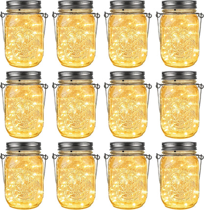 GIGALUMI Solar Mason Jar Lights, 12 Pack 30 Led String Fairy Lights Garden Lights Outdoor