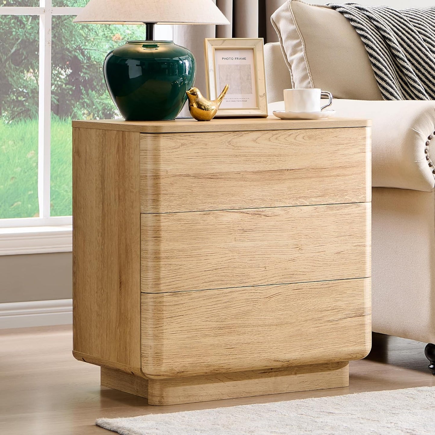 JXQTLINGMU 22" Modern Nightstand with Charging Station, Large Push-to-Open End Table, Wood Bedside