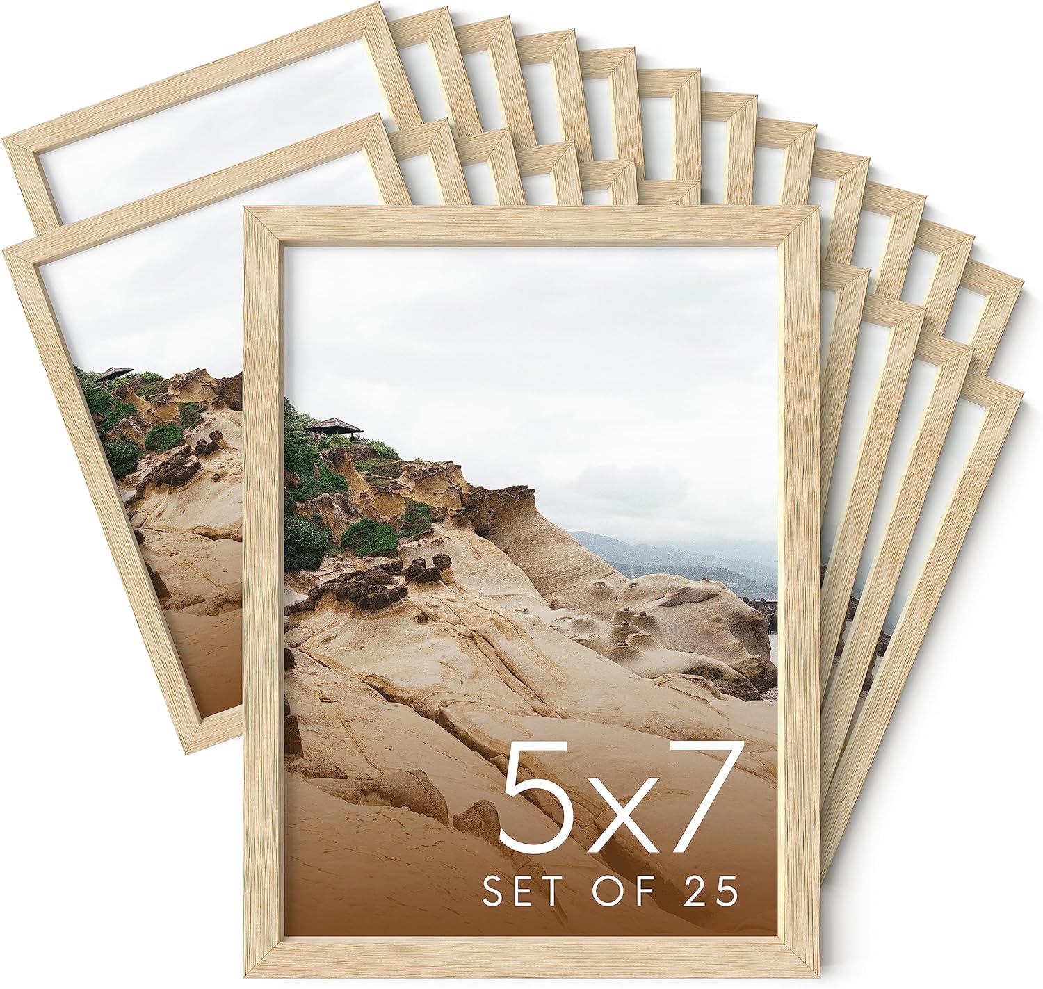 Haus and Hues 5x7 Natural Oak Wood Photo Frame Set of 25 - Mini Picture Frames Bulk Gallery Set