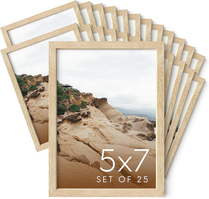 Haus and Hues 5x7 Natural Oak Wood Photo Frame Set of 25 - Mini Picture Frames Bulk Gallery Set