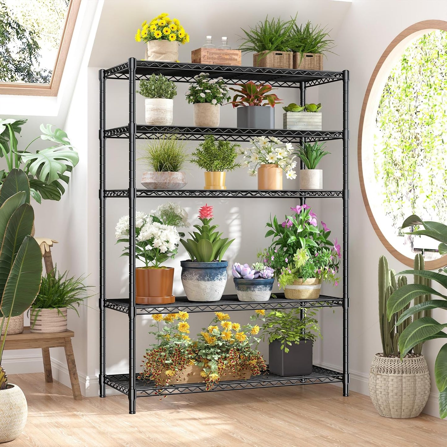 5 Tier Storage Shelves 71"H Wire Shelving Adjustable Metal Shelving,1000LBS Pantry Shelves Sturdy