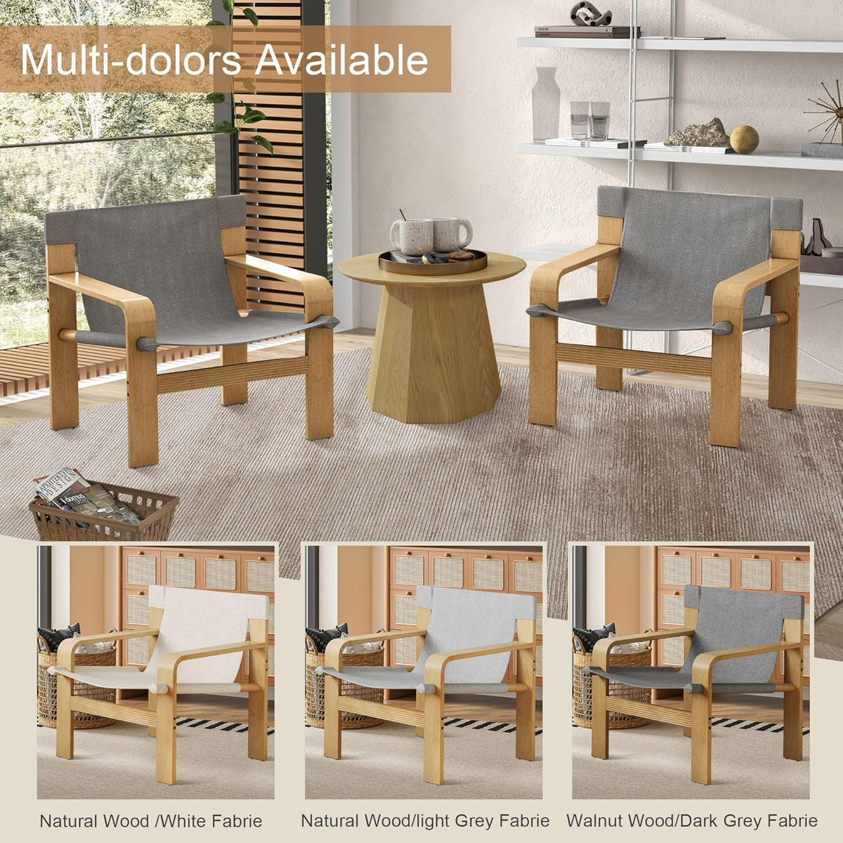 Mid-Century Accent Chair with Wide Armrest & Solid Wood Frame, Detachable and Washable Armchair
