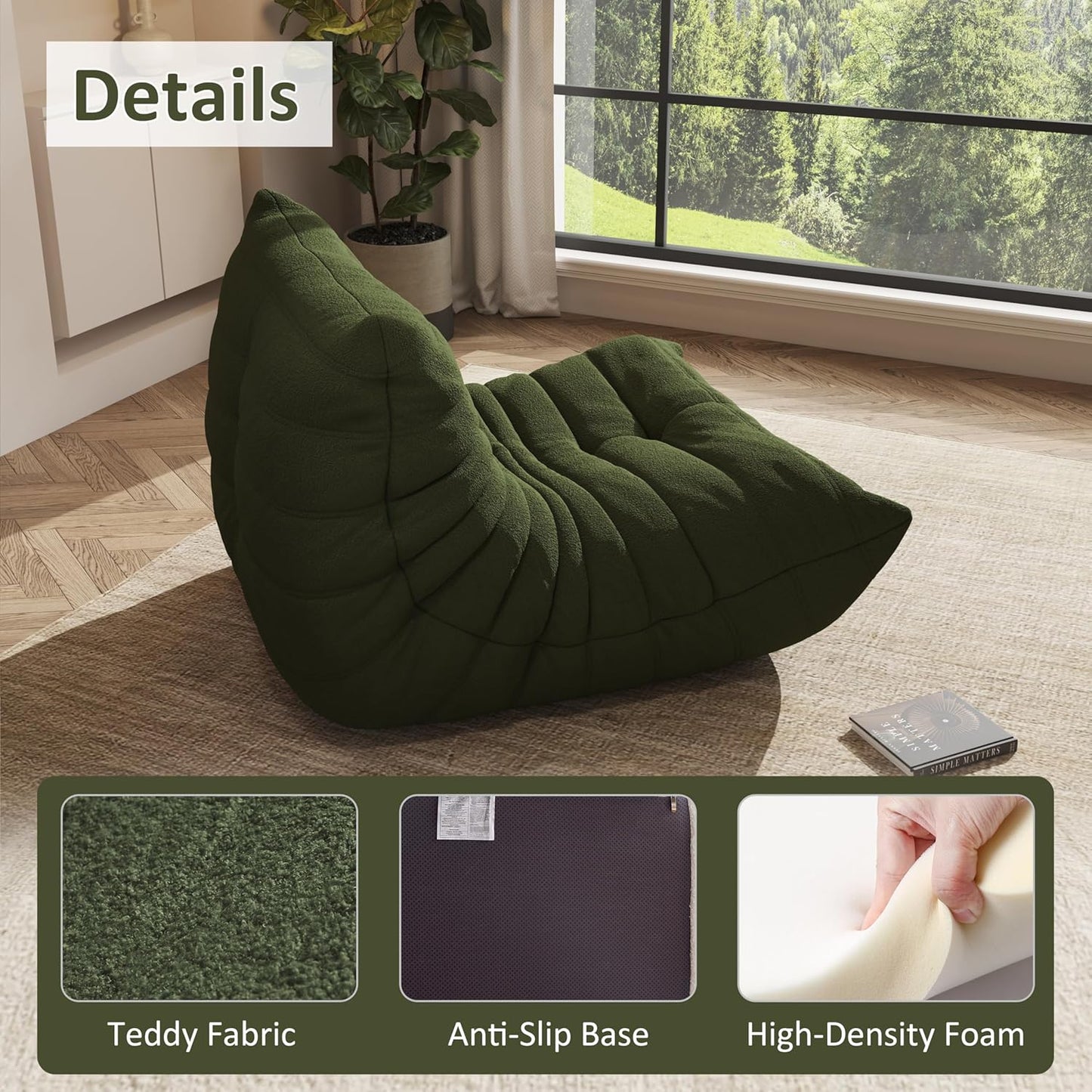 Bean Bag Chair, Oversized Bean Bag Chair for living Room, Fireside Chair for adults with Memory