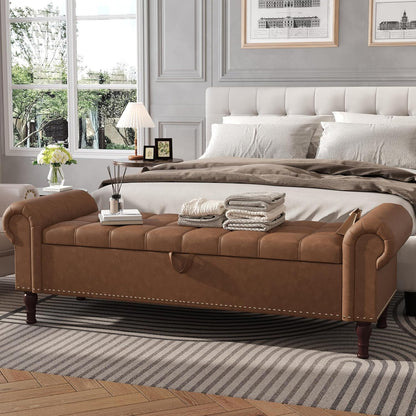 Apicizon 60”Ottoman with Storage, Queen Size End of Bed Storage Bench with Tufted Button