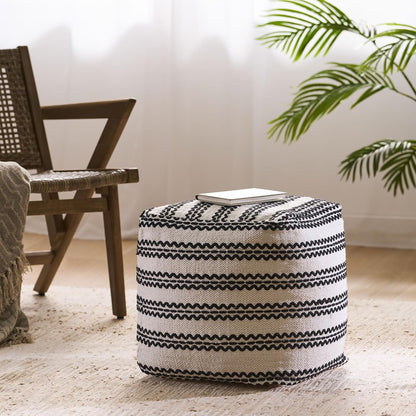 GDFStudio Boho Handmade Fabric Cube Pouf Ottoman Foot Stool - Bean Bag Floor Chair - Foot Rest