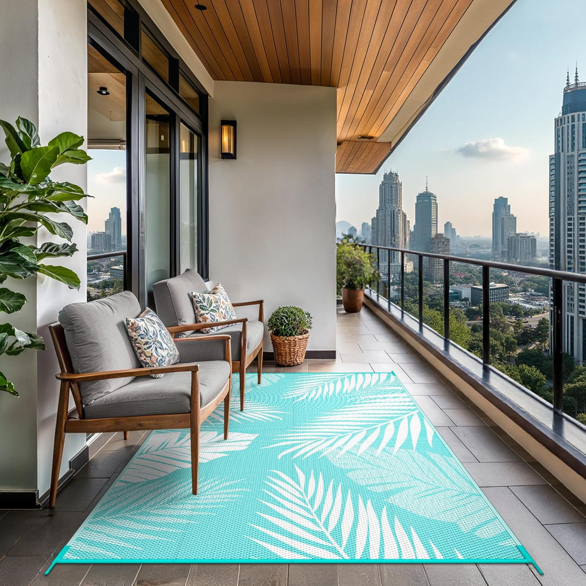 GENIMO Outdoor Rug 9' x 12' Waterproof for Patios Clearance, Reversible Outdoor Plastic Straw
