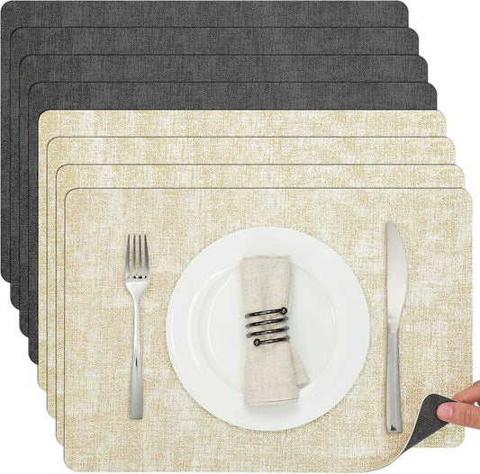 Myir JUN Placemats Dual Sided, Faux Leather Place Mats Set of 8 Indoor Placemats for Dining Table