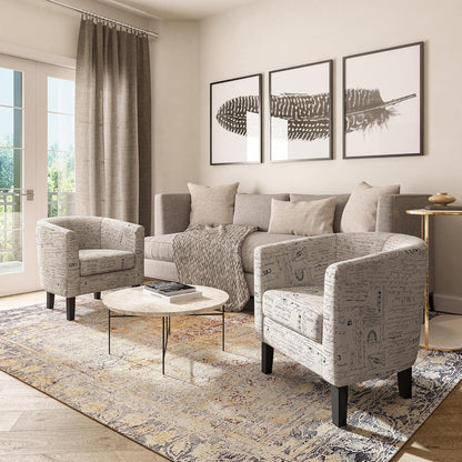 BELLEZE Accent Barrel Chair, Linen Round Chair Club Tub Sofa Corner Chair with Flared Legs and Cozy