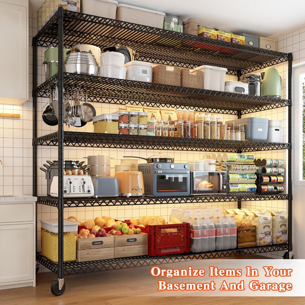 REIBII Storage Shelves 3200 LBS Capacity Wire Shelving with Wheels Heavy Duty Metal Shelf for