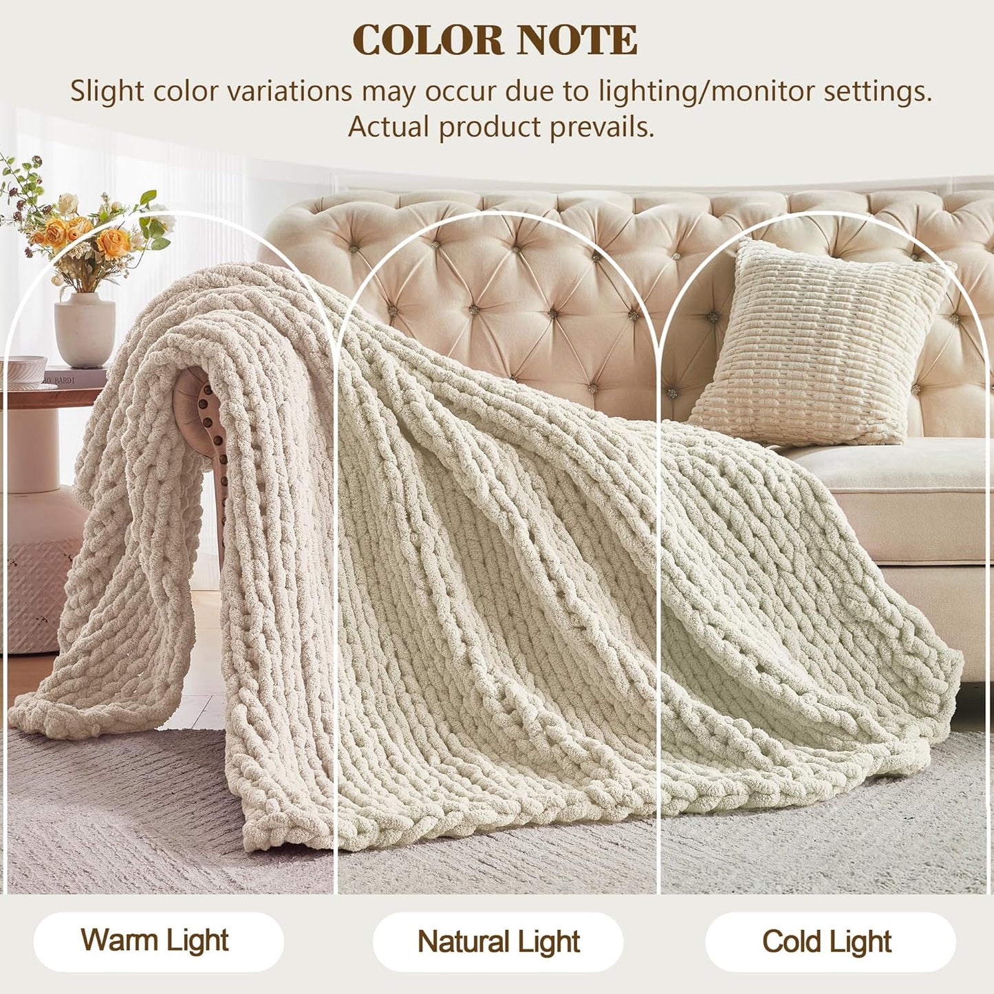 Carriediosa Chunky Knit Throw Blanket 60" X 80" Twin, 100% Hand Made Large Chenille Loop Yarn Soft