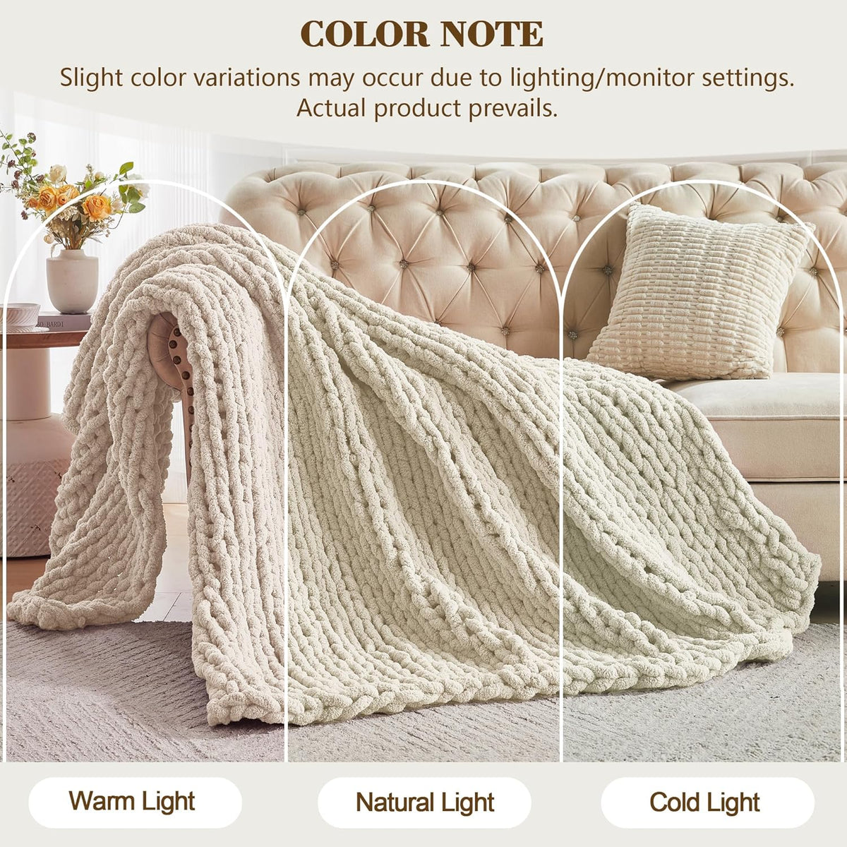 Carriediosa Chunky Knit Throw Blanket 60" X 80" Twin, 100% Hand Made Large Chenille Loop Yarn Soft