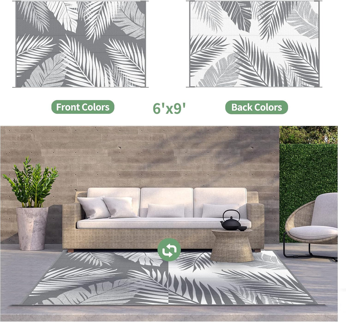 GENIMO Outdoor Rug 6' x 9' Waterproof for Patios Clearance, Reversible Plastic Straw Camping