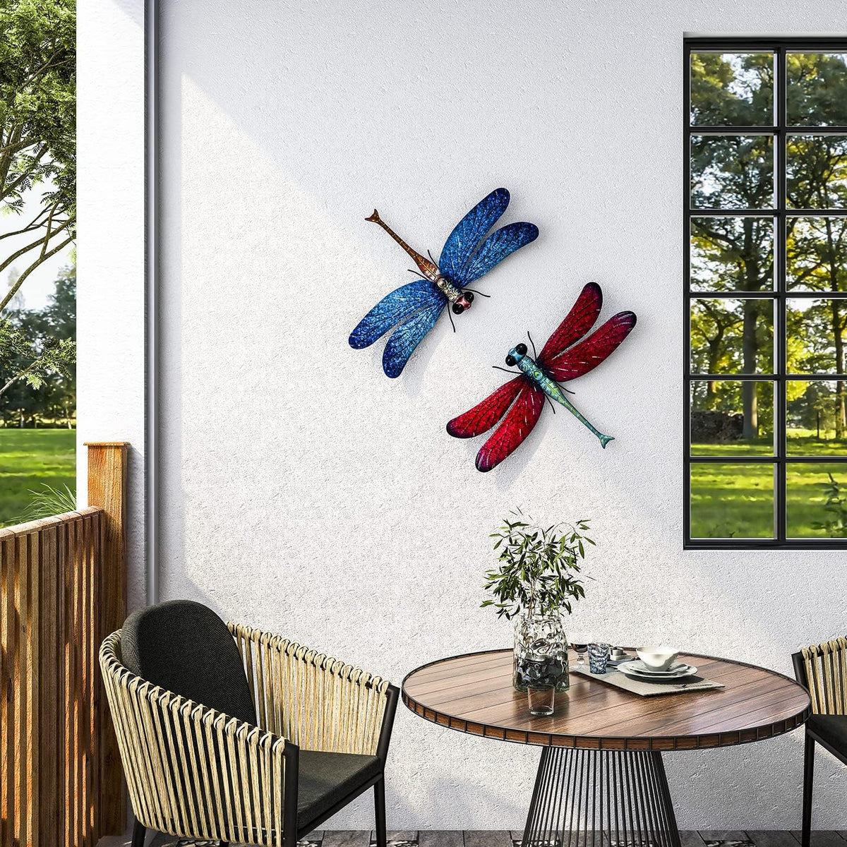 Metal Dragonfly Garden Art Decorations,-17.5 inches Outdoor Hanging Wall Decor Sculptures for Home
