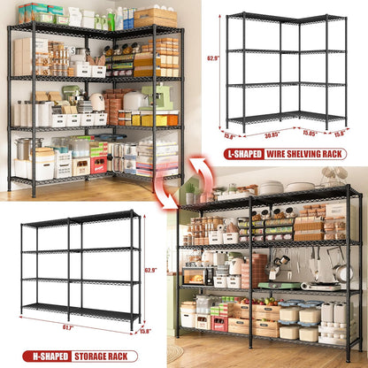 REIBII 61.7''W Storage Shelves Load 1220LBS Wire Shelving Unit 4 Tier Metal Shelving for Storage