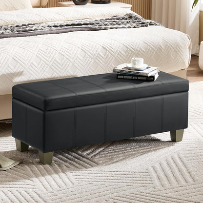41" Faux Leather Storage Ottoman, Stitch Tufted Rectangle Upholstered End of Bed Storage Bench