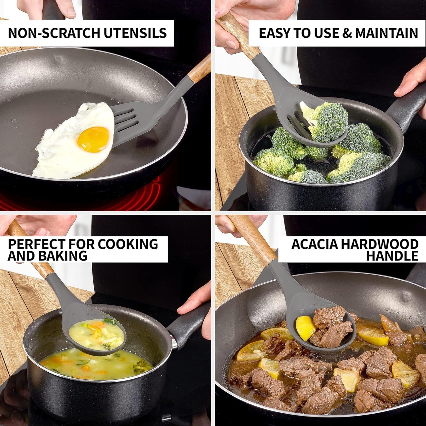 Zulay Kitchen Utensils Set Non-Stick Silicone Cooking Utensils Set with Authentic Acacia Wood