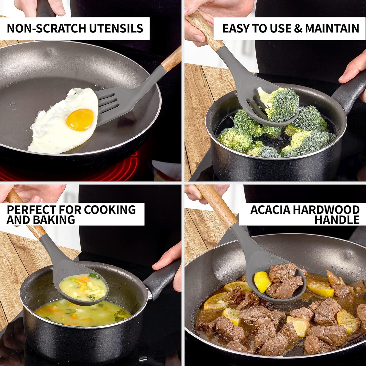 Zulay Kitchen Utensils Set Non-Stick Silicone Cooking Utensils Set with Authentic Acacia Wood