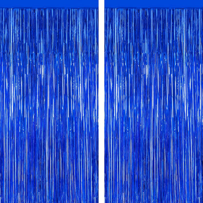 2 PCS Tinsel Backdrop, 3.28 FT x 7.05 FT Dark Blue Backdrop Curtains, Metallic Passover Fringe