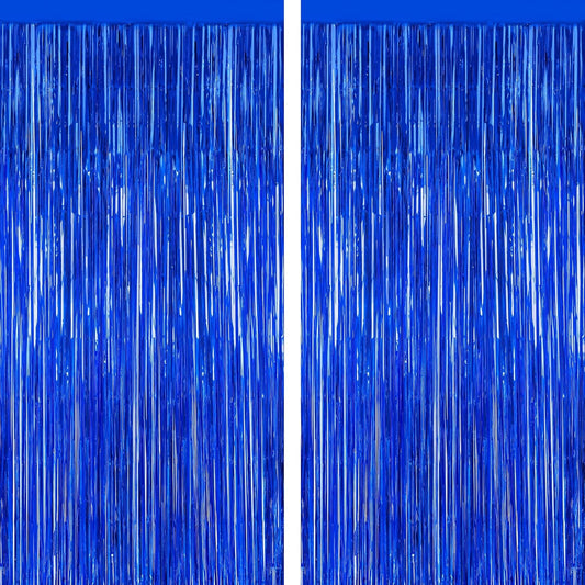 2 PCS Tinsel Backdrop, 3.28 FT x 7.05 FT Dark Blue Backdrop Curtains, Metallic Passover Fringe