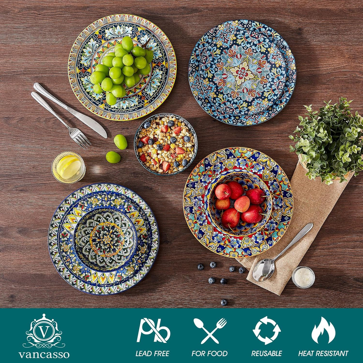 vancasso 18 Pieces Dinnerware Sets, Plates and Bowls Set, Porcelain Dishes Set for 6, Microwave and