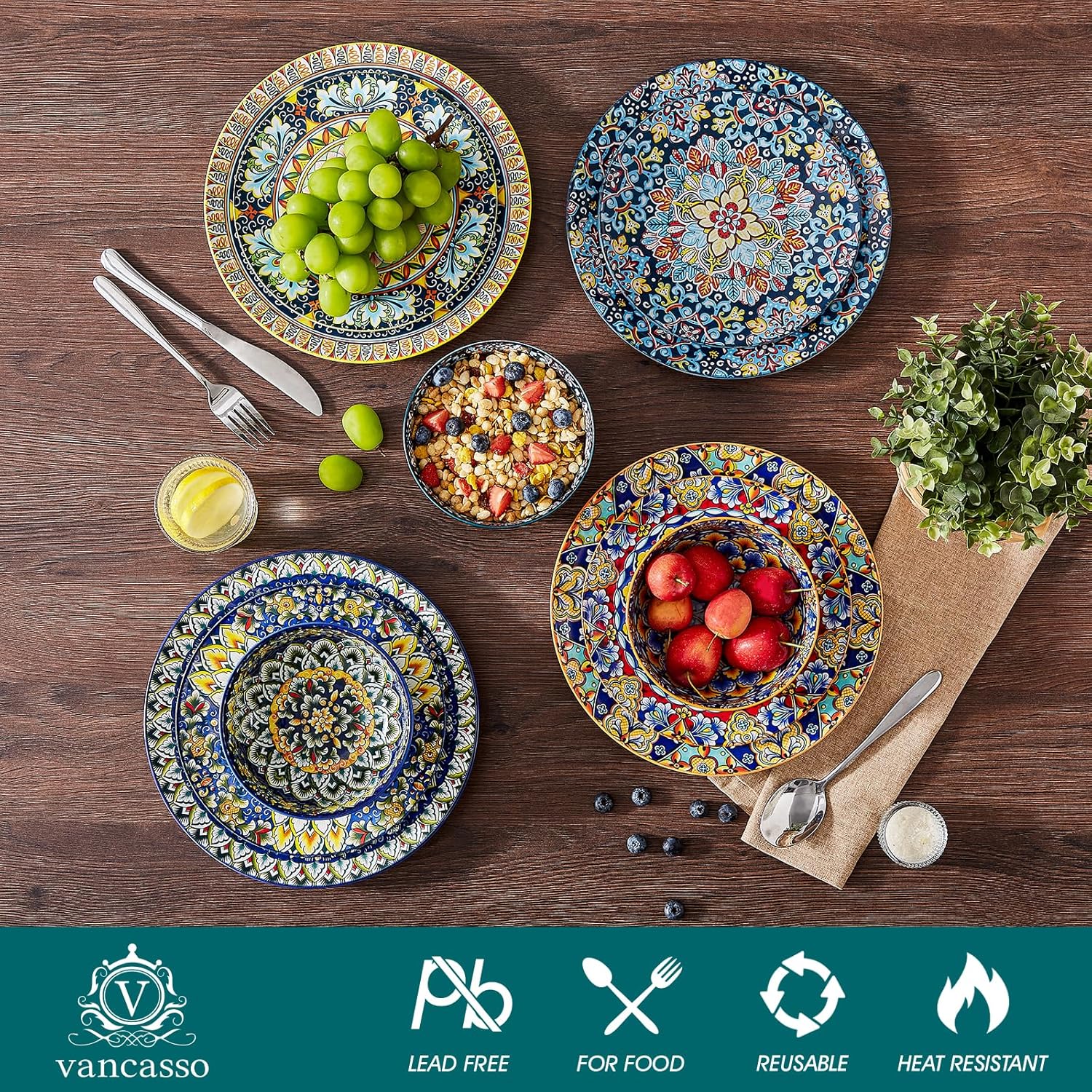 vancasso 18 Pieces Dinnerware Sets, Plates and Bowls Set, Porcelain Dishes Set for 6, Microwave and