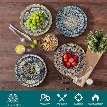 vancasso 18 Pieces Dinnerware Sets, Plates and Bowls Set, Porcelain Dishes Set for 6, Microwave and