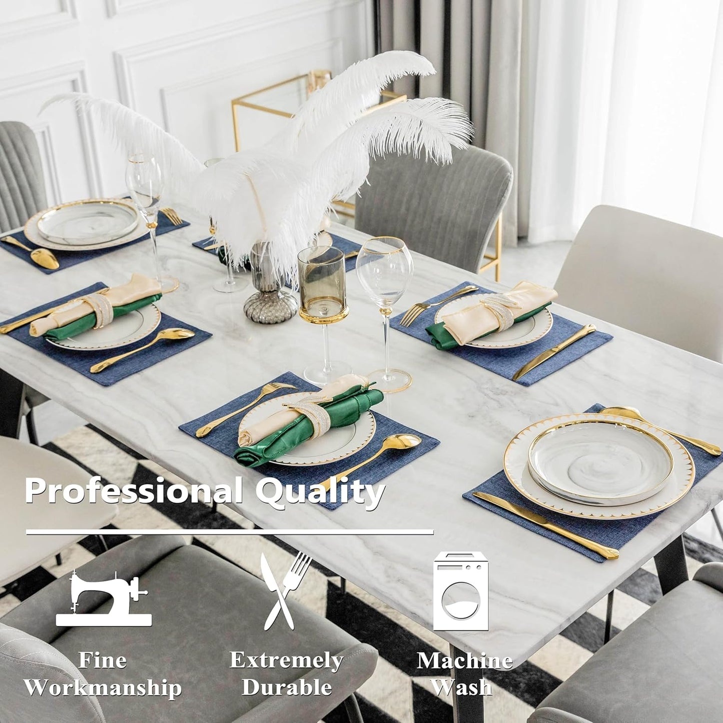 Home Brilliant Set of 8 Placemats Blue Placemats Heat Resistant Dining Table Place Mats Kitchen