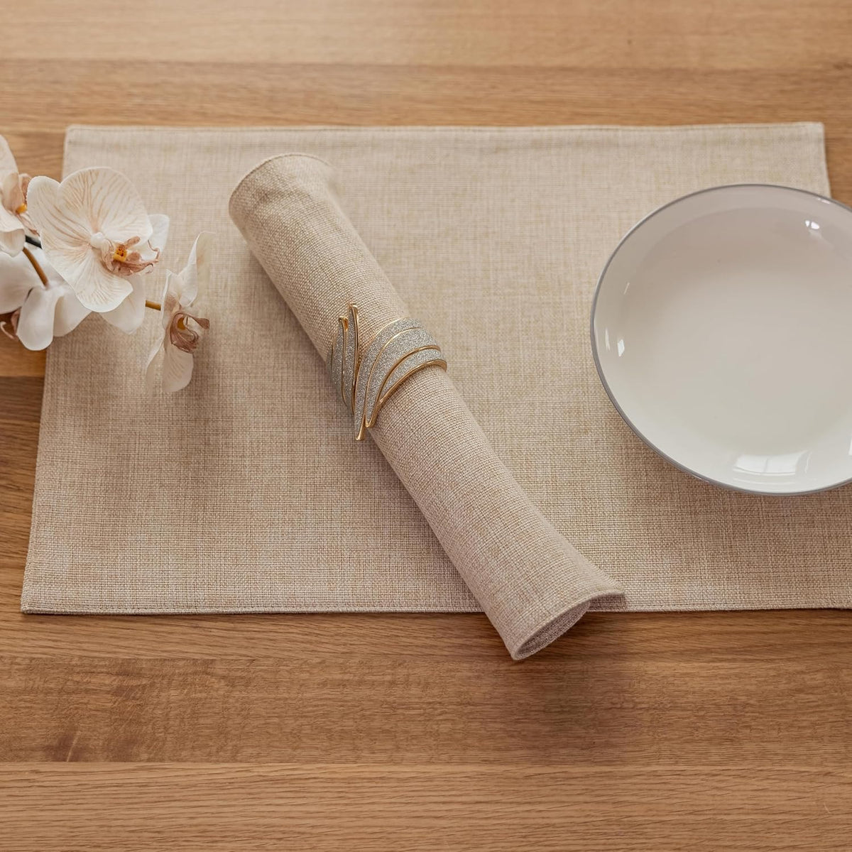 Demetex Linen Placemats Set of 8 Modern Beige Place Mats Heat Resistant Washable Table Placemat for