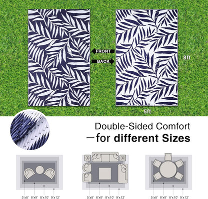 OLANLY Waterproof Outdoor Rug 5x8 ft, Reversible Outdoor Plastic Straw Rug with Leaf Pattern, RV