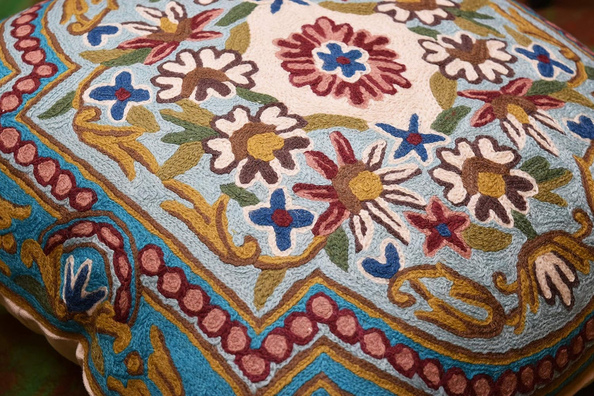 Turquoise Floral Pillow Cover Traditional Blue Flower Pillowcase Traditional Outdoor Cushion Suzani