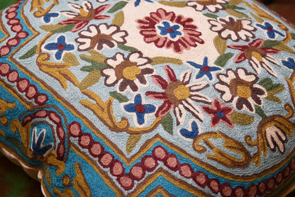 Turquoise Floral Pillow Cover Traditional Blue Flower Pillowcase Traditional Outdoor Cushion Suzani
