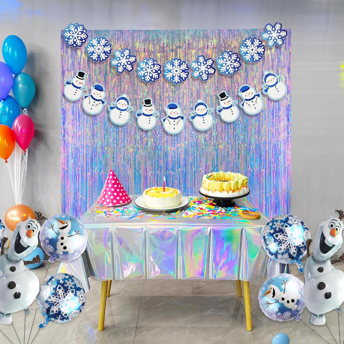 Iridescent Party Streamers Backdrop - GREATRIL Neon Transparent Holographic Tinsel Foil Fringe