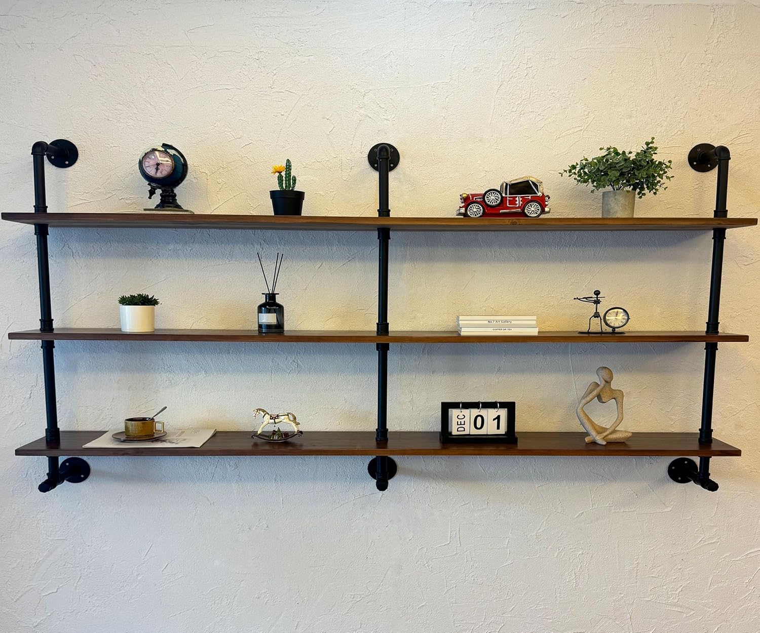 ROGMARS Industrial Pipe Wall Shelves Pipe Shelving with Real Wood Plank,70 Inches Floating Shelves