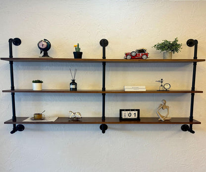 ROGMARS Industrial Pipe Wall Shelves Pipe Shelving with Real Wood Plank,70 Inches Floating Shelves
