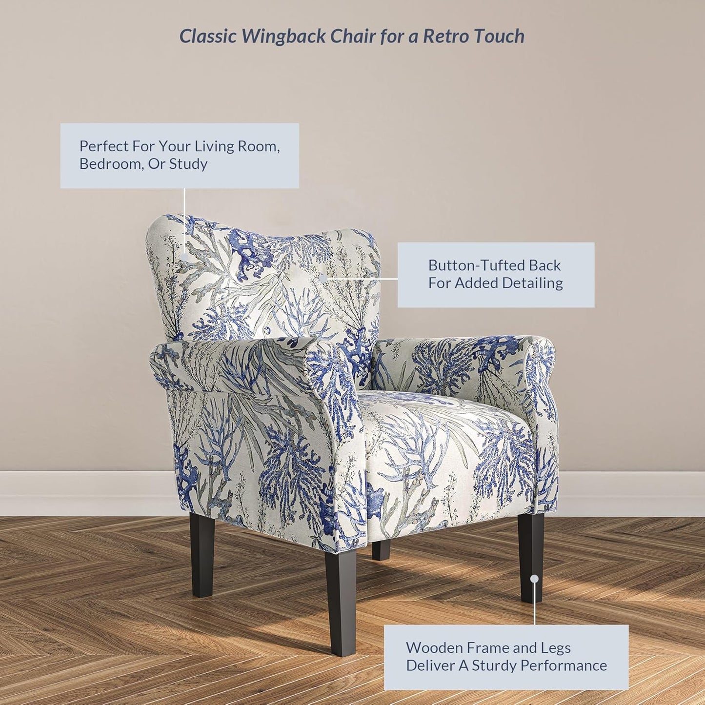 BELLEZE Modern Accent Chair for Living Room, High Back Linen Armchair with Wooden Legs, Upholstered