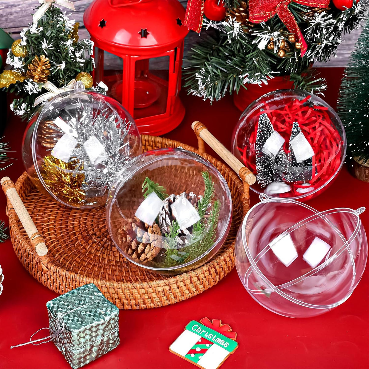 ANVAVO 12 Pieces 12 cm Christmas Clear Plastic Fillable Ball Ornaments DIY Craft Transparent