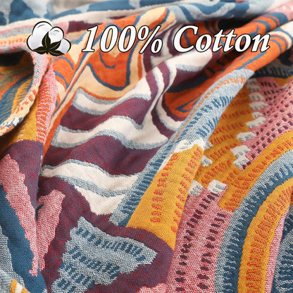 Snycler Boho Throw Blanket for Bed - 100% Cotton Ultra Soft Rustic Quilt Fall Blanket - Orange