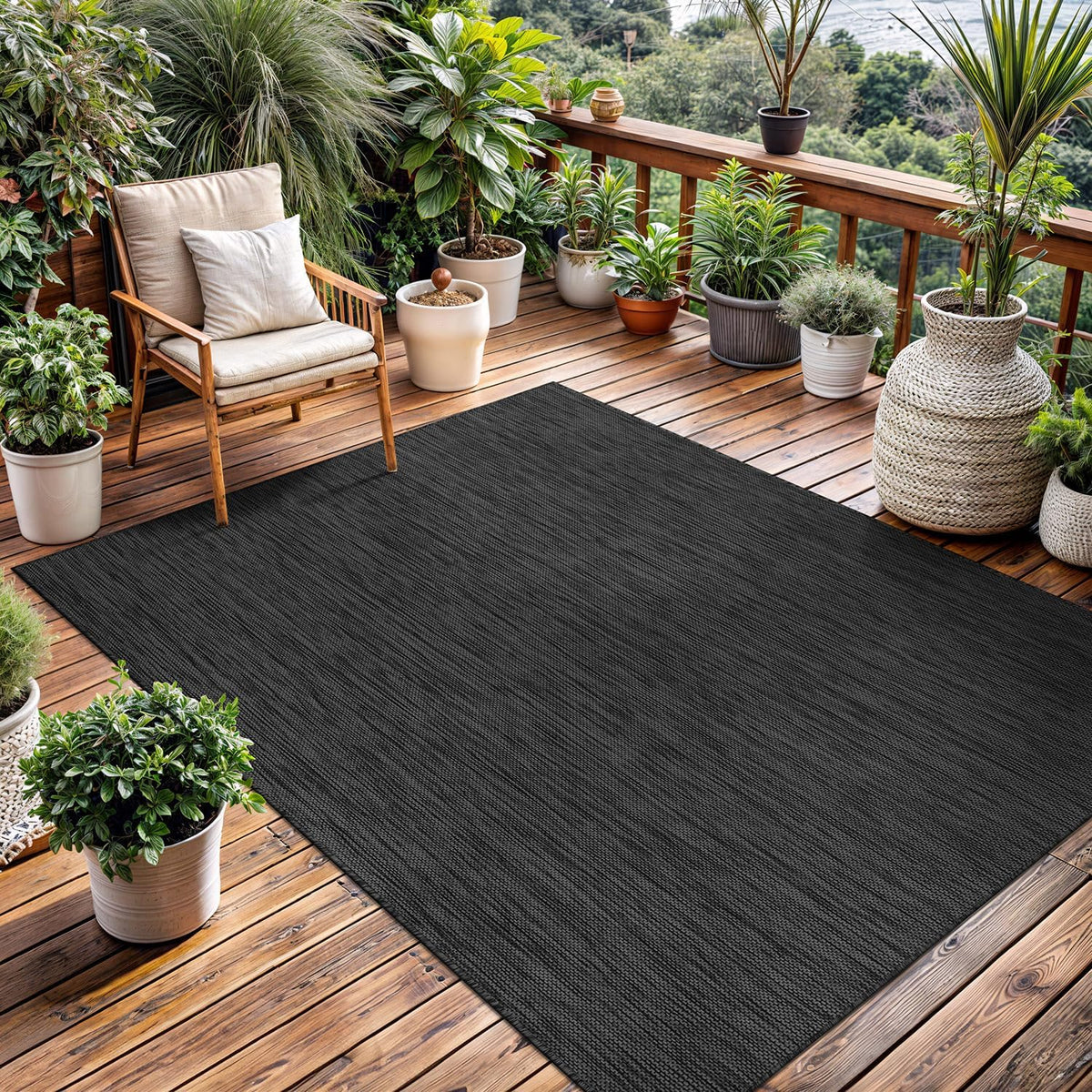Washable Indoor Outdoor Rug 9x12 Weather Resistant Area Rugs Modern Solid for Porch Deck Balcony
