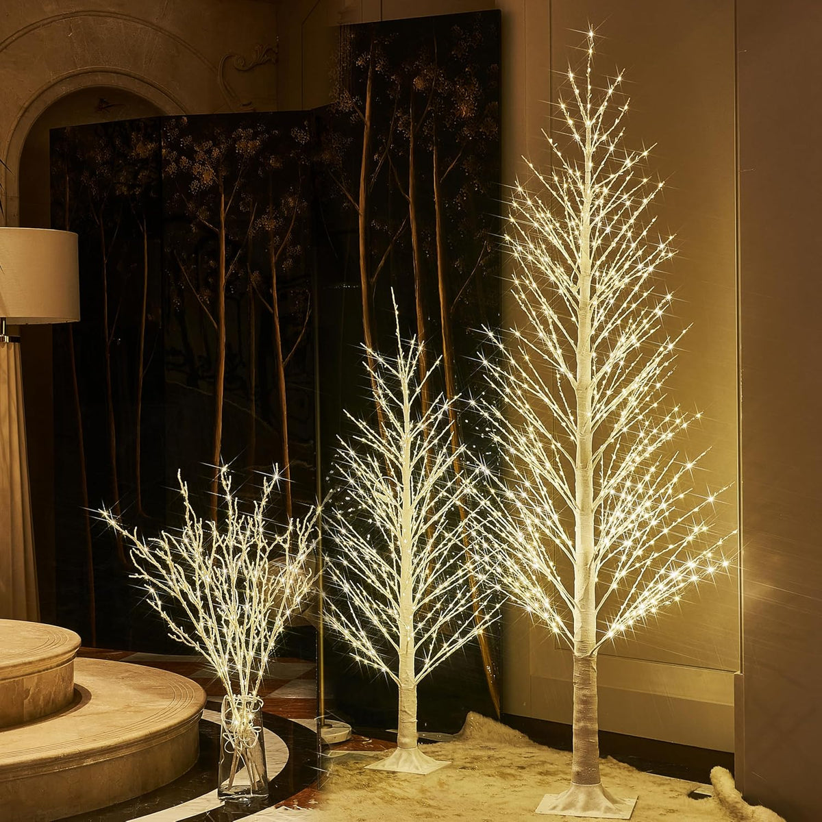 Fudios Lighted White Tree Willow 4FT 450 LED Fairy Lights, Christmas Artificial Tree Lights Plug in