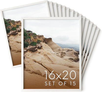 Haus and Hues 16x20 White Oak Wood Picture Frames Set of 15 - Premium Bulk Picture Frames 16x20