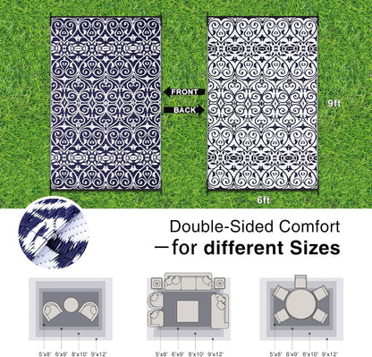 OLANLY Outdoor Rug Waterproof 6x9 ft Clearance, Reversible Outdoor Plastic Straw Rug with Floral