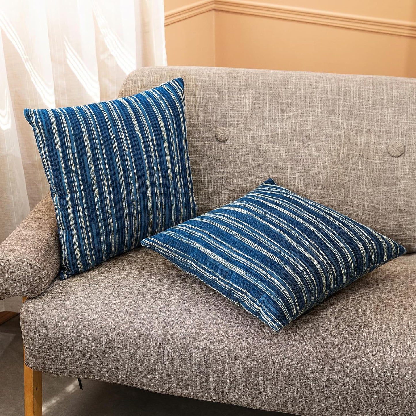 Yeiotsy Pack of 2, Modern Striped Throw Pillow Covers Bohemia Cushion Covers Home Decoration (Navy