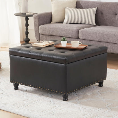Tbfit Large Square Storage Ottoman Bench, Button Tufted Coffee Table, Oversized Storage Ottomans