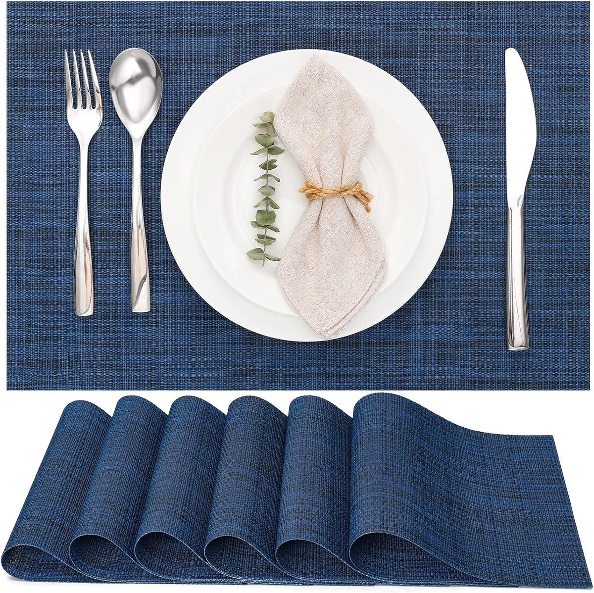 Myir JUN Placemats Set of 6, Vinyl Woven Placemats Place Mats Indoor Washable Table Mats Non-Slip