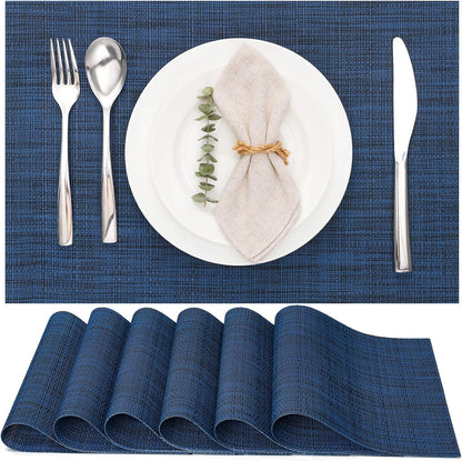 Myir JUN Placemats Set of 6, Vinyl Woven Placemats Place Mats Indoor Washable Table Mats Non-Slip