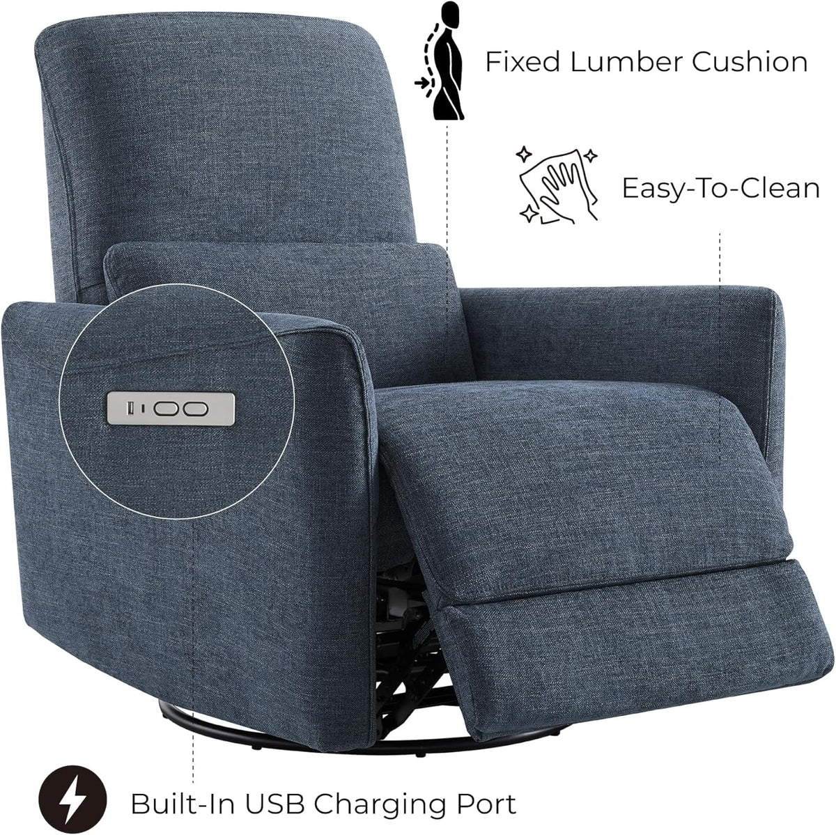 CHITA Power Recliner Chair Swivel Glider, FSC Certified Upholstered Fabric Living Room Nursery